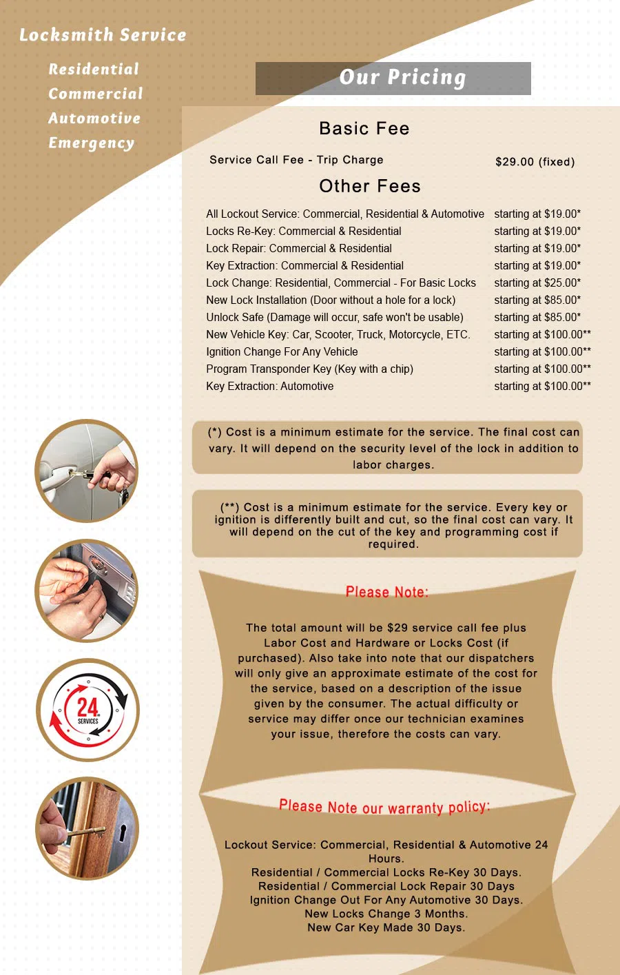 Fort Lee Locksmith Service, Fort Lee, NJ 201-620-6498 - price-list